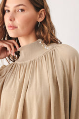 MACADAMIA DRAPED SWEATER KNIT TOP