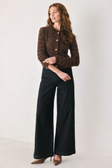 GEMSTONE GLOW BROWN JEWEL-BUTTON CROPPED CARDIGAN - Flying Tomato - Flyclothing LLC