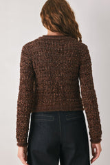 GEMSTONE GLOW BROWN JEWEL-BUTTON CROPPED CARDIGAN - Flying Tomato - Flyclothing LLC