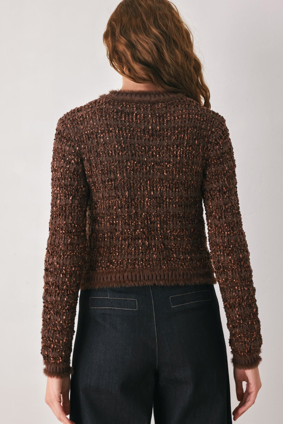GEMSTONE GLOW BROWN JEWEL-BUTTON CROPPED CARDIGAN - Flying Tomato - Flyclothing LLC