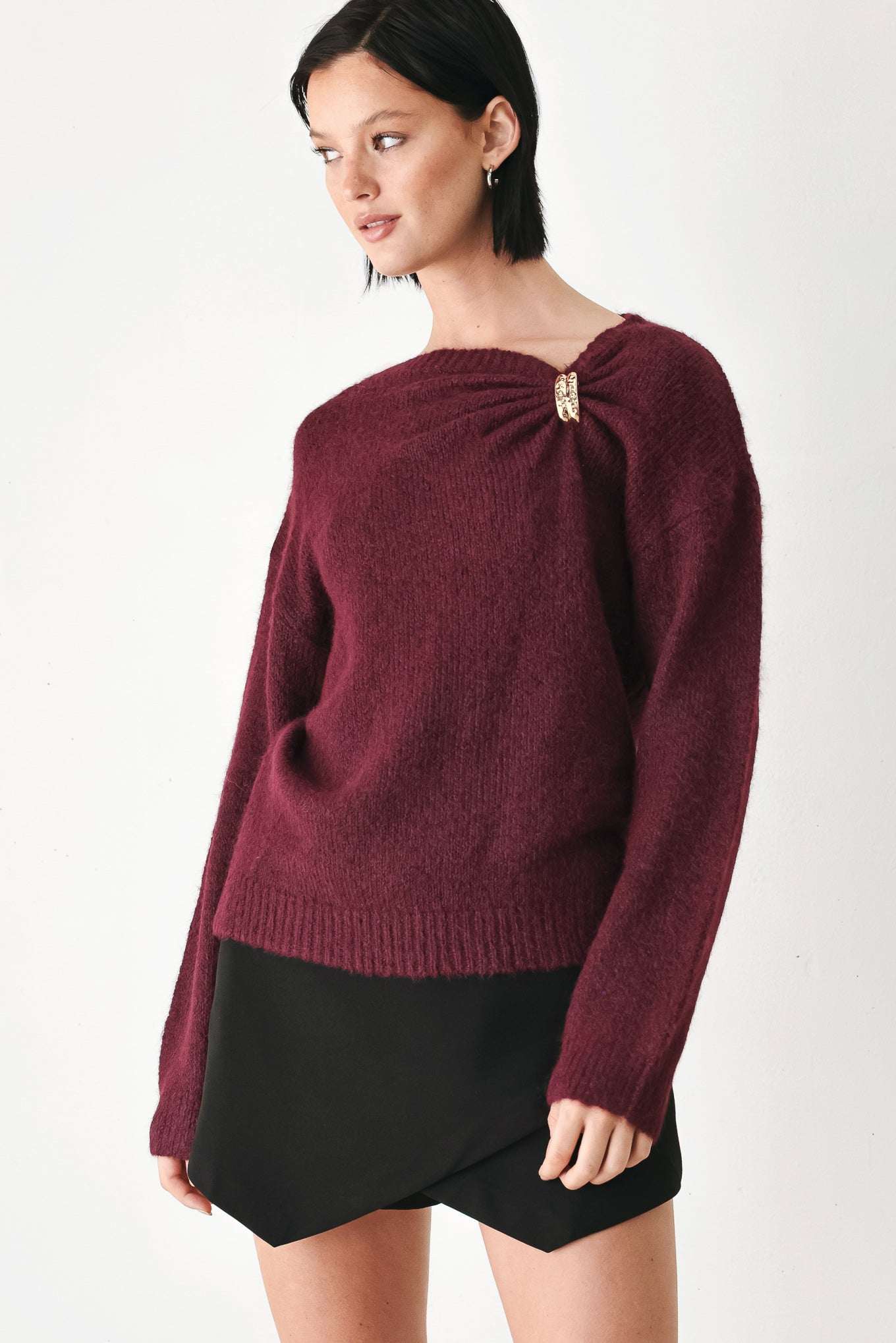 FIRESIDE CHARM CINCHED NECK SWEATER