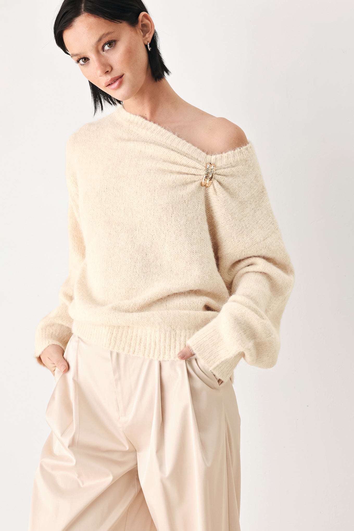 FIRESIDE CHARM CINCHED NECK SWEATER