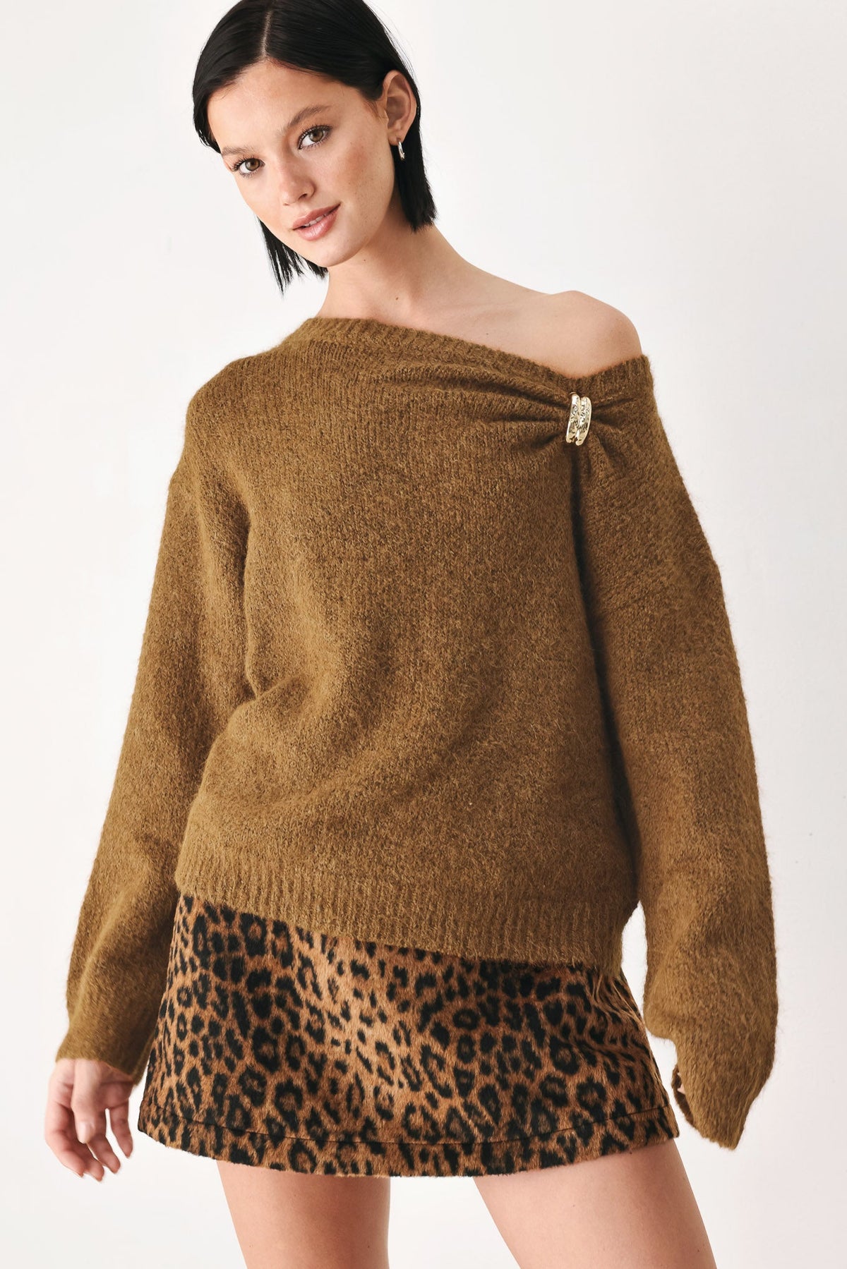 FIRESIDE CHARM CINCHED NECK SWEATER - Flying Tomato - Flyclothing LLC
