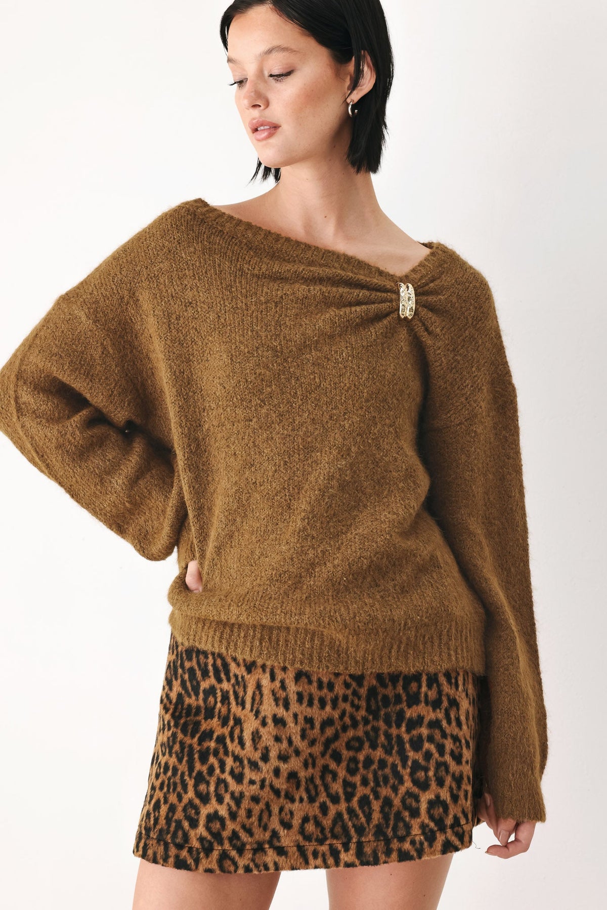 FIRESIDE CHARM CINCHED NECK SWEATER - Flying Tomato - Flyclothing LLC