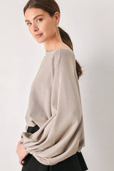 TAUPE SHIMMER METALLIC TAUPE BATWING SWEATER TOP - Flying Tomato - Flyclothing LLC