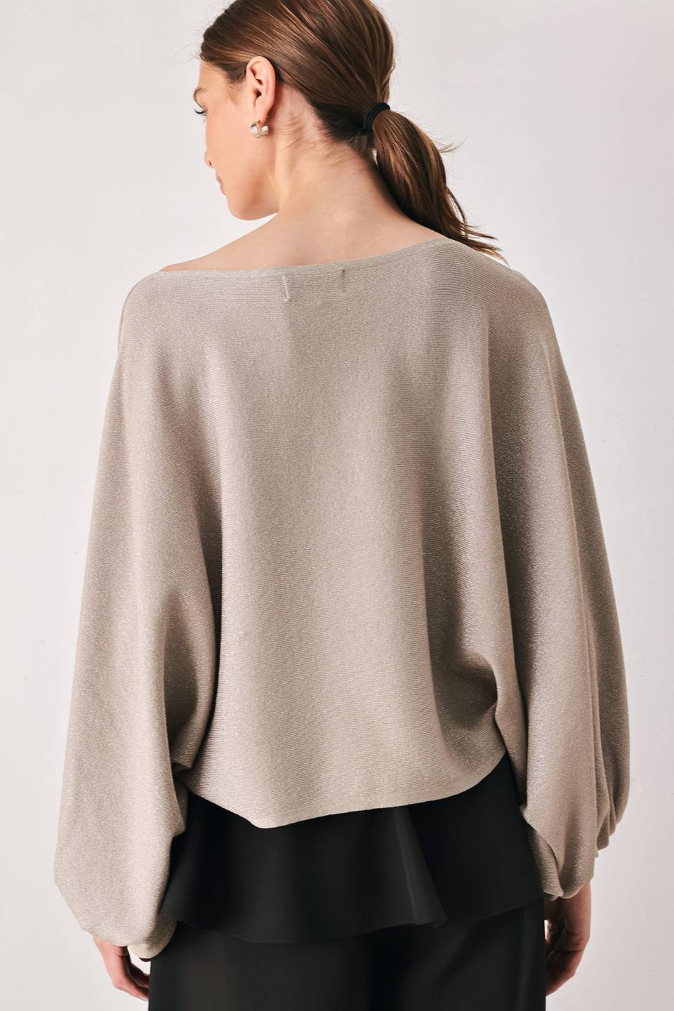 TAUPE SHIMMER METALLIC TAUPE BATWING SWEATER TOP - Flying Tomato - Flyclothing LLC