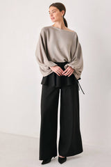TAUPE SHIMMER METALLIC TAUPE BATWING SWEATER TOP - Flying Tomato - Flyclothing LLC