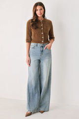 CAMEL CLASSIC CAMEL/OFF WHITE ELBOW-SLEEVE CARDIGAN