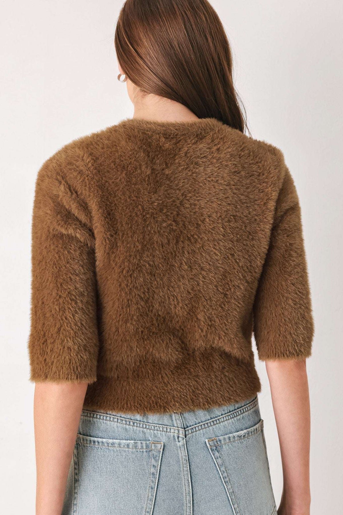 CAMEL CLASSIC CAMEL/OFF WHITE ELBOW-SLEEVE CARDIGAN - Flying Tomato - Flyclothing LLC