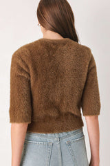 CAMEL CLASSIC CAMEL/OFF WHITE ELBOW-SLEEVE CARDIGAN - Flying Tomato - Flyclothing LLC