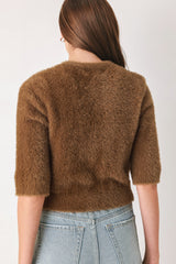CAMEL CLASSIC CAMEL/OFF WHITE ELBOW-SLEEVE CARDIGAN