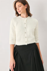 CAMEL CLASSIC CAMEL/OFF WHITE ELBOW-SLEEVE CARDIGAN - Flying Tomato - Flyclothing LLC