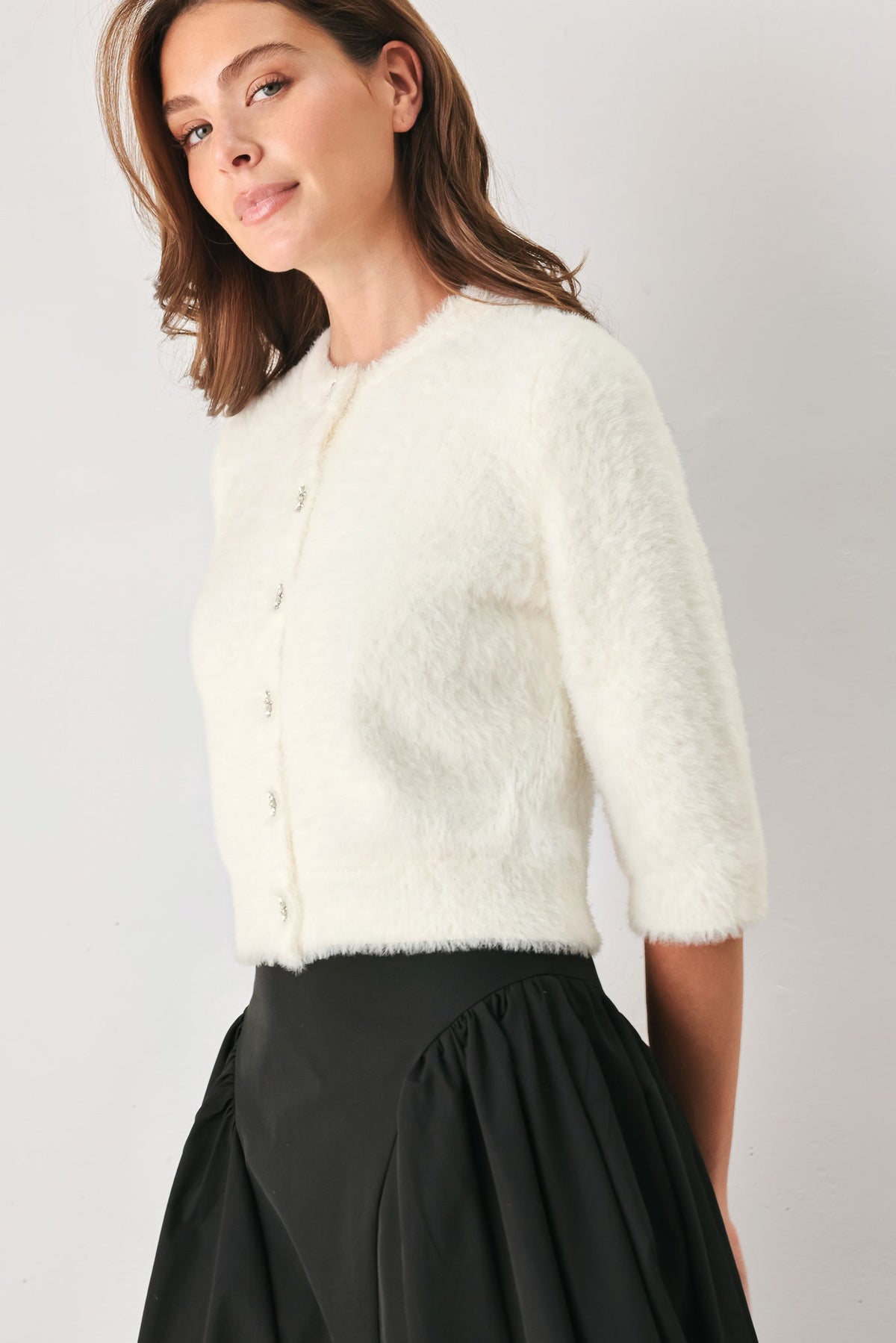 CAMEL CLASSIC CAMEL/OFF WHITE ELBOW-SLEEVE CARDIGAN - Flying Tomato - Flyclothing LLC
