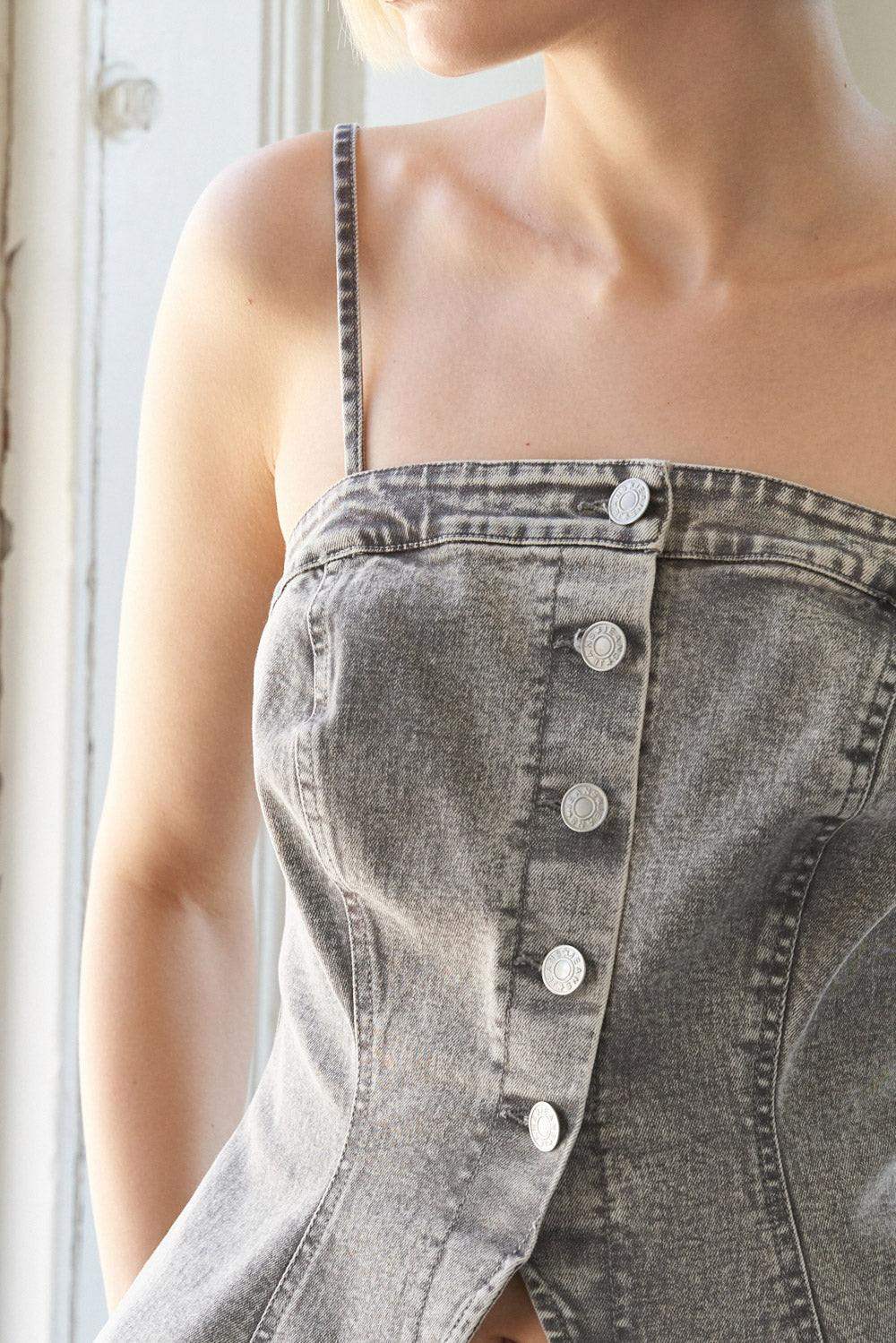 SLEEK ESSENCE DENIM TOP - Flying Tomato - Flyclothing LLC