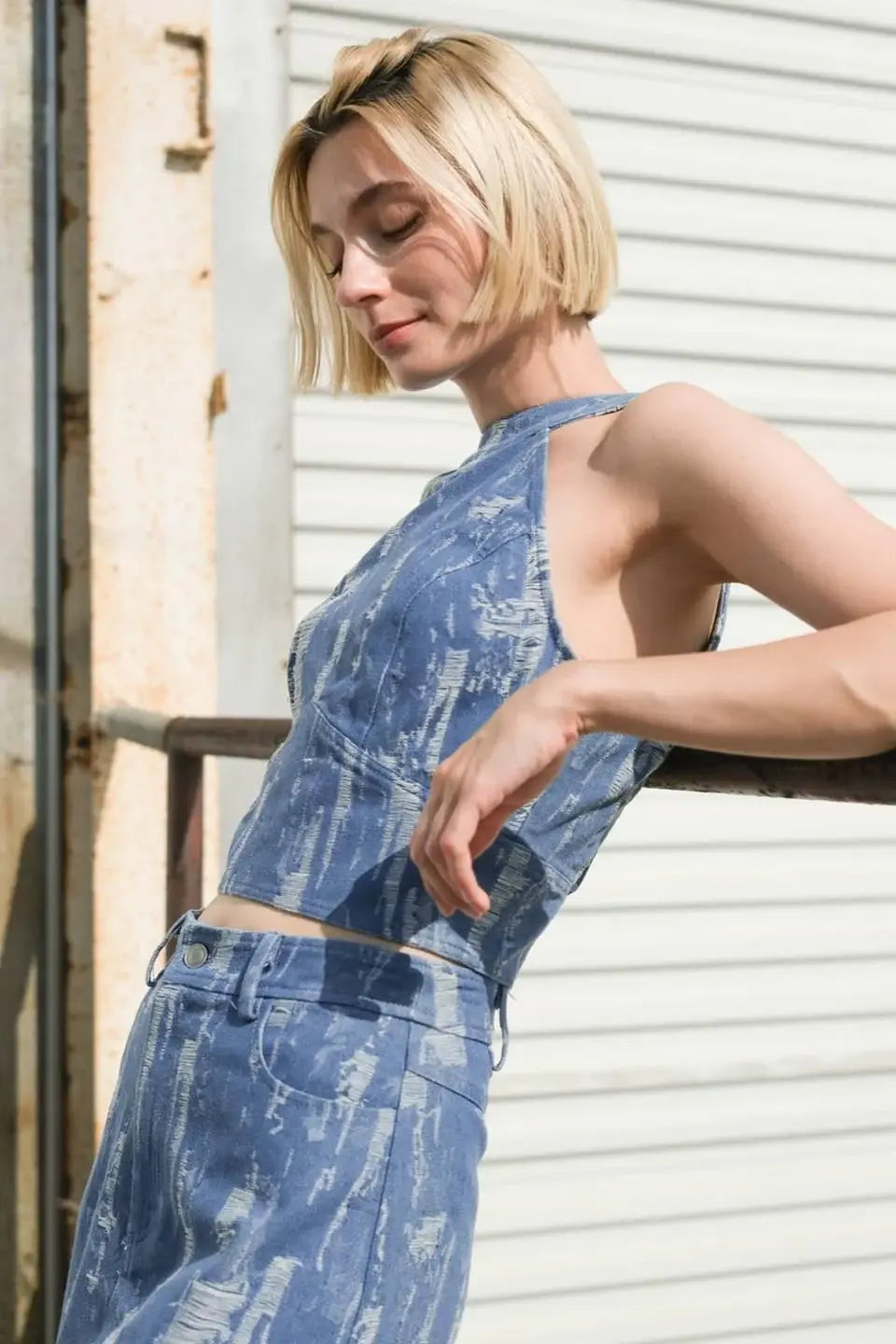 BREEZY ADORATION DENIM CROP TOP - Flying Tomato - Flyclothing LLC