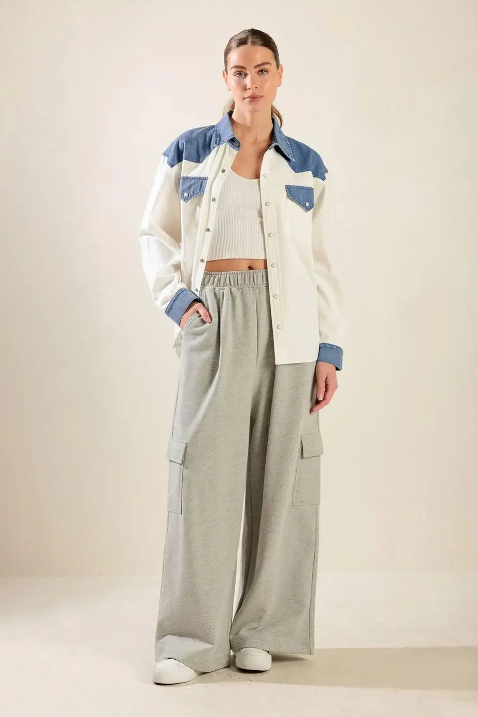 KEEP IT GOING WOVEN AND DENIM SHIRT - Flying Tomato - Flyclothing LLC