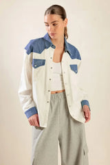 KEEP IT GOING WOVEN AND DENIM SHIRT - Flying Tomato - Flyclothing LLC
