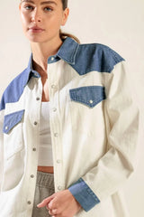 KEEP IT GOING WOVEN AND DENIM SHIRT - Flying Tomato - Flyclothing LLC