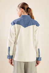 KEEP IT GOING WOVEN AND DENIM SHIRT - Flying Tomato - Flyclothing LLC