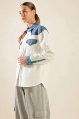 KEEP IT GOING WOVEN AND DENIM SHIRT - Flying Tomato - Flyclothing LLC