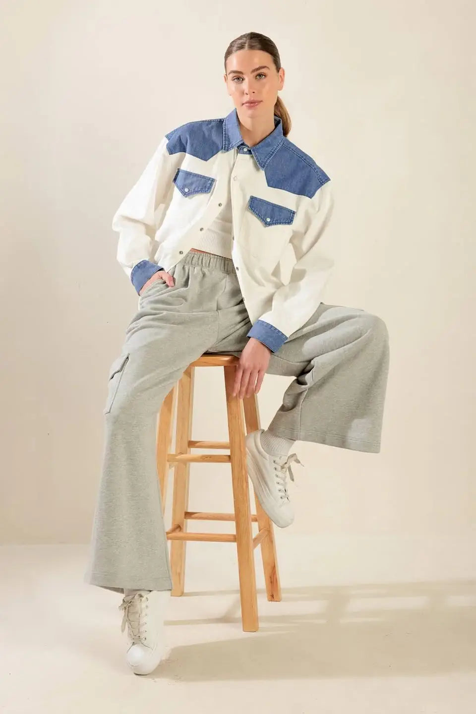 KEEP IT GOING WOVEN AND DENIM SHIRT - Flying Tomato - Flyclothing LLC