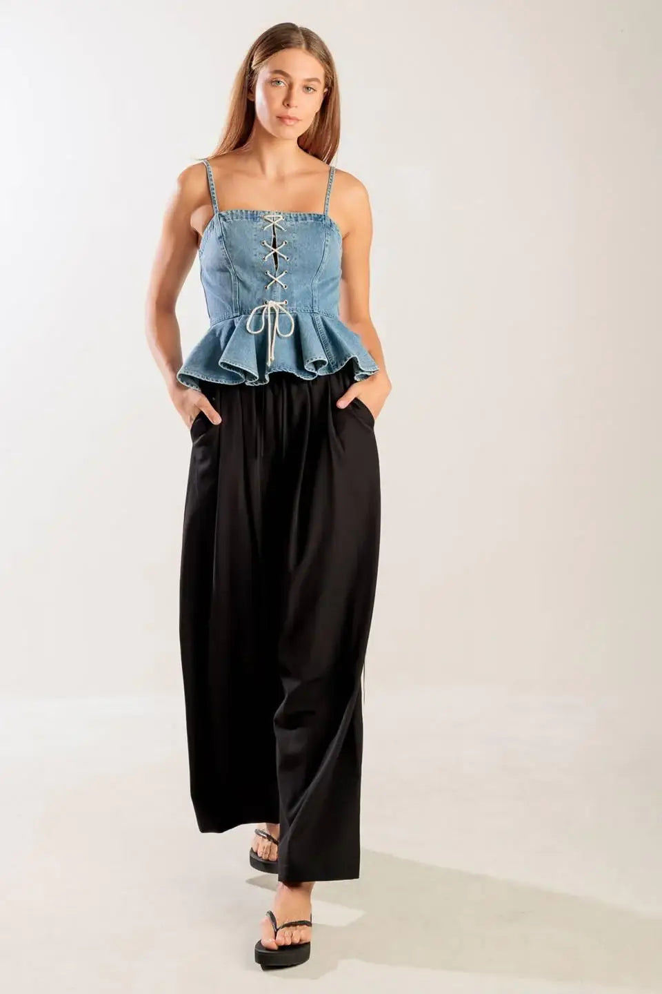 GRAND ENTRANCE INDIGO DENIM TOP - Flying Tomato - Flyclothing LLC