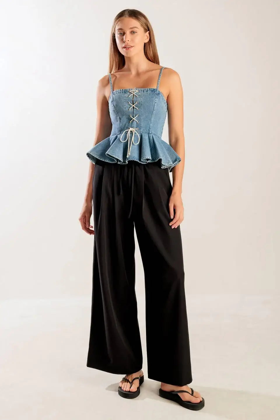 GRAND ENTRANCE INDIGO DENIM TOP - Flying Tomato - Flyclothing LLC