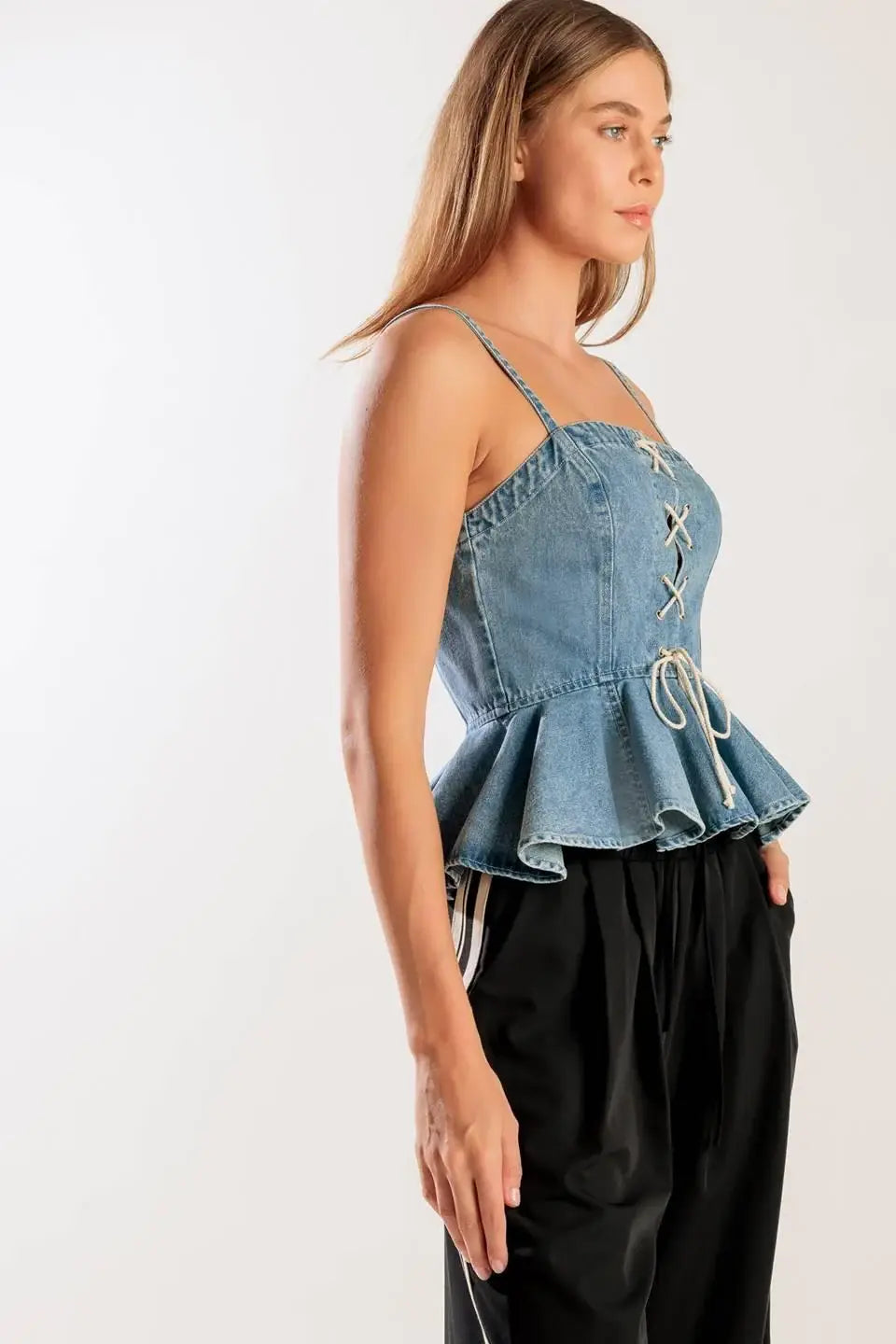 GRAND ENTRANCE INDIGO DENIM TOP - Flying Tomato - Flyclothing LLC