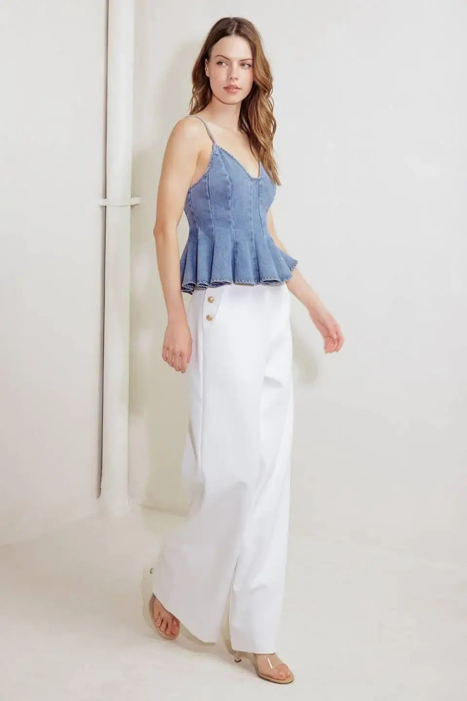 SANDY WALTZ LIGHT DENIM CAMI TOP - Flying Tomato - Flyclothing LLC