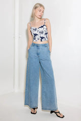 PLAIN OPTIMISM NAVY WOVEN CROP TOP - Flying Tomato - Flyclothing LLC