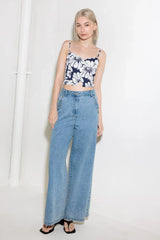 PLAIN OPTIMISM NAVY WOVEN CROP TOP - Flying Tomato - Flyclothing LLC