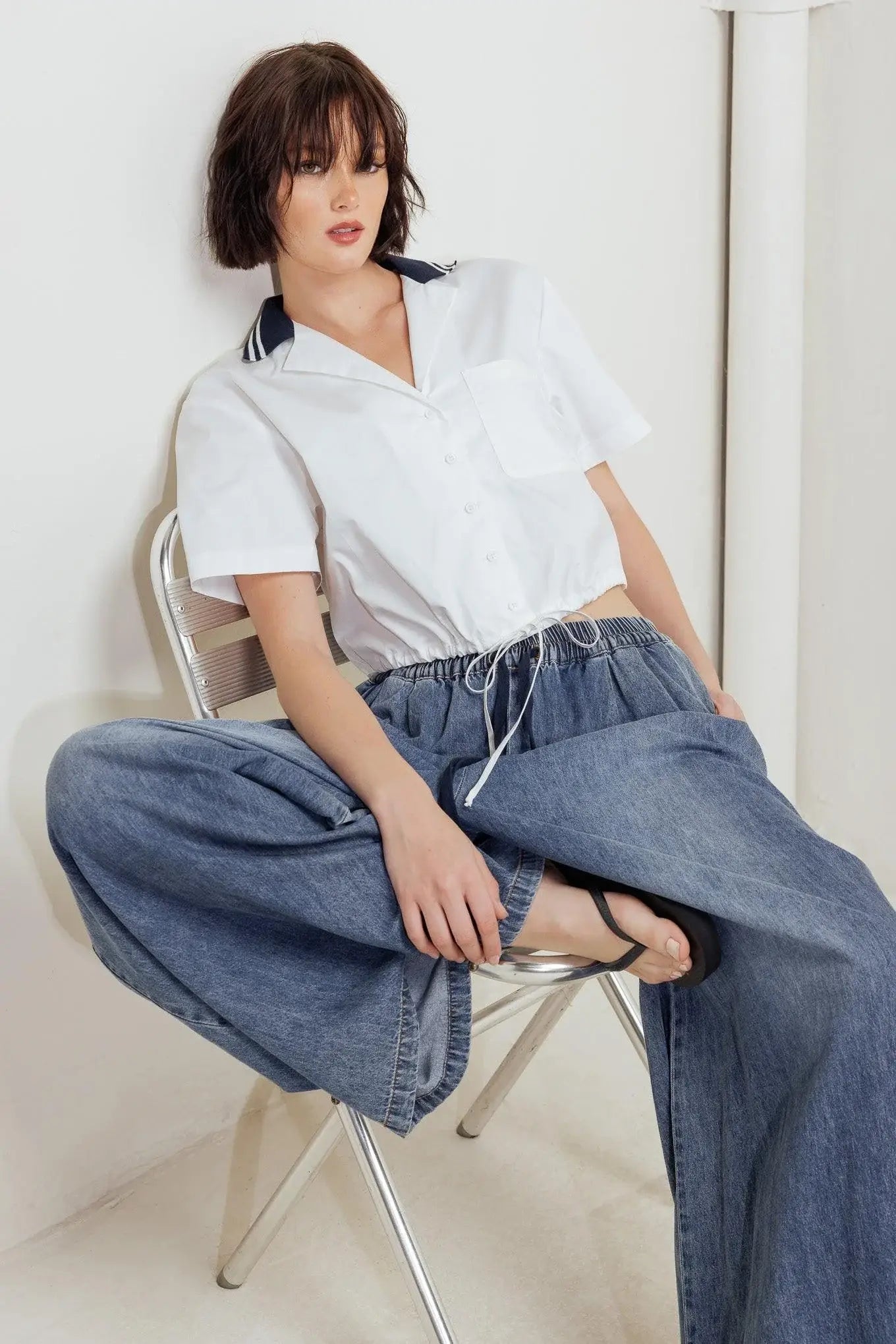 COASTAL COLLAR WOVEN CROP TOP - Flying Tomato - Flyclothing LLC