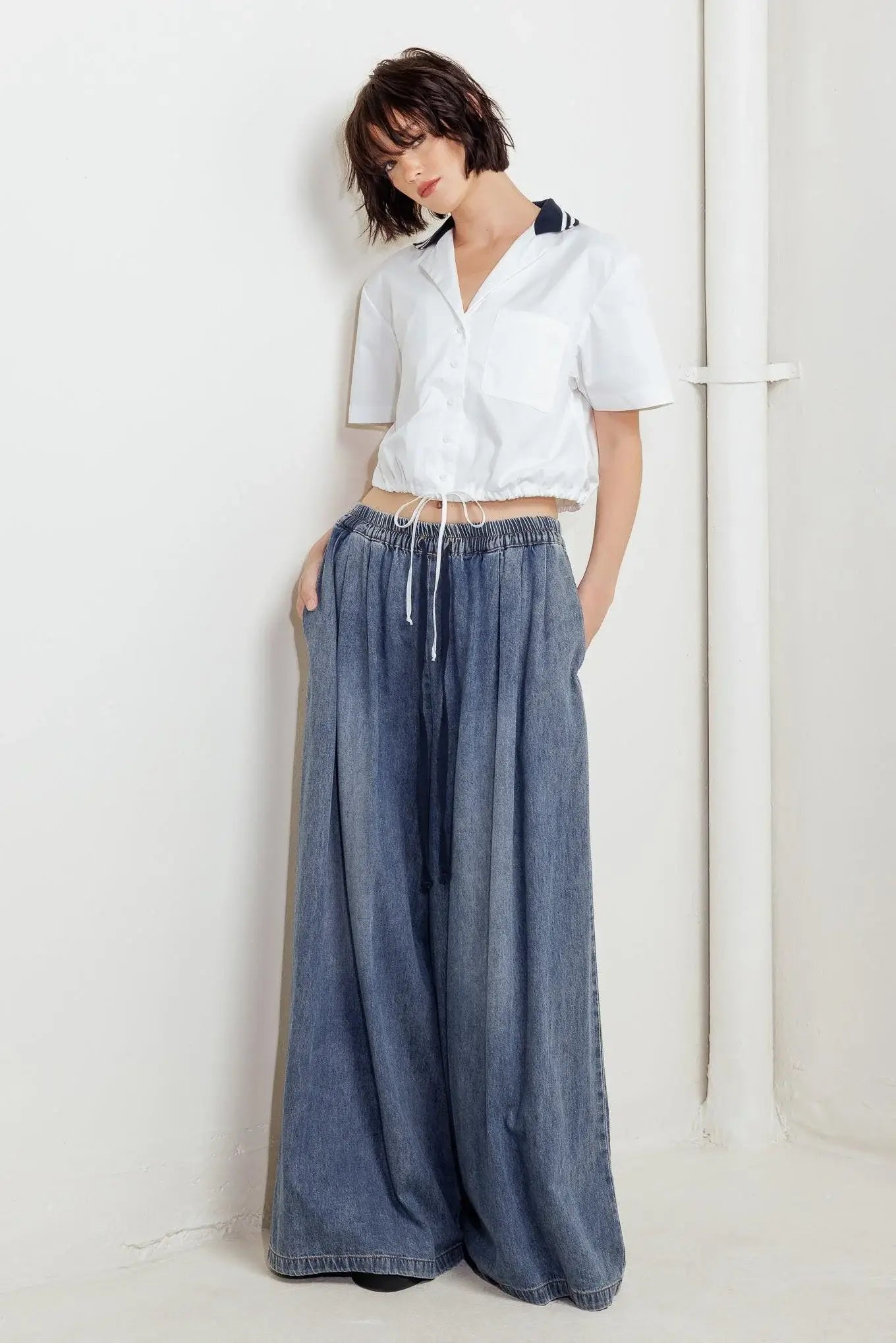 COASTAL COLLAR WOVEN CROP TOP - Flying Tomato - Flyclothing LLC