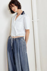 COASTAL COLLAR WOVEN CROP TOP - Flying Tomato - Flyclothing LLC