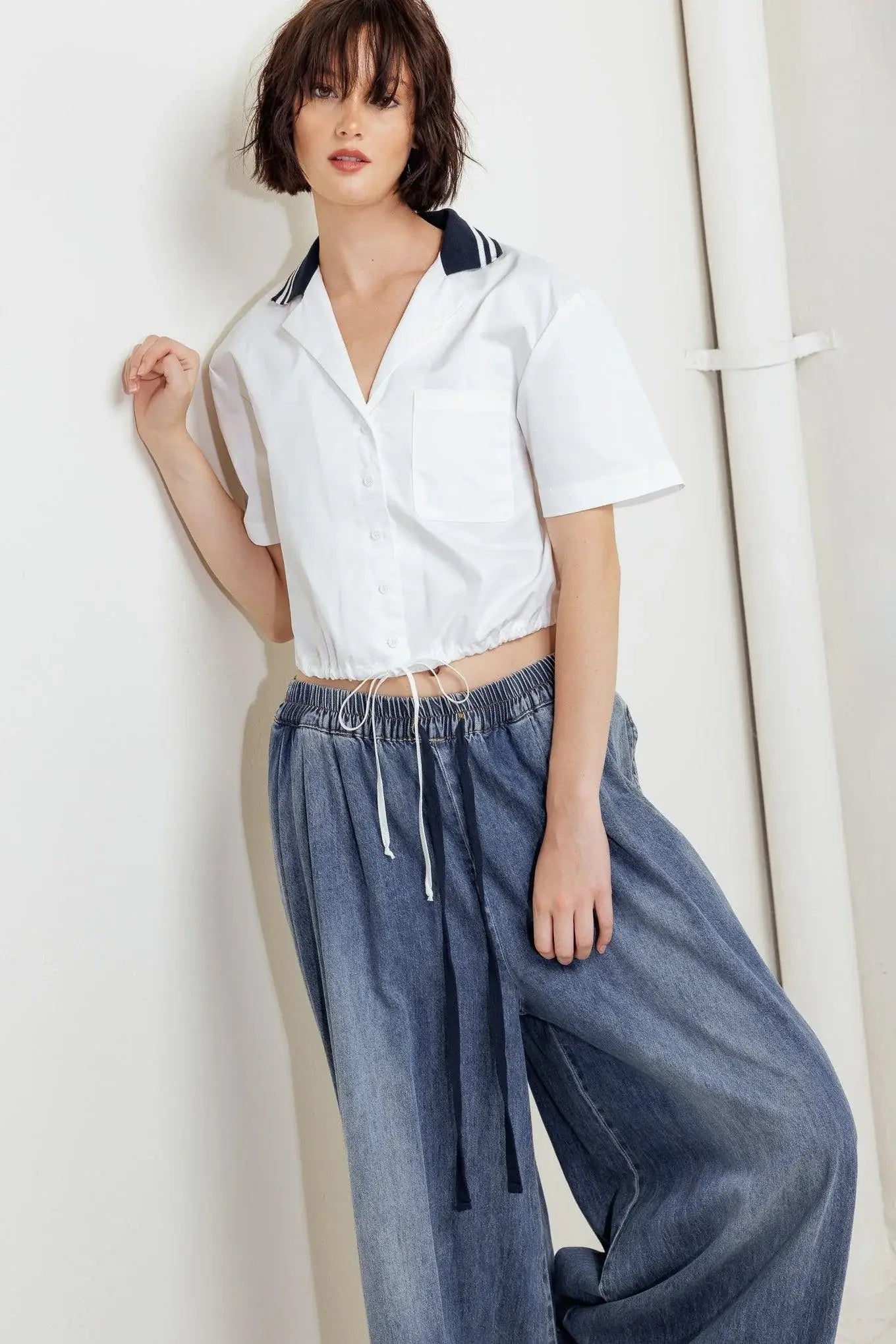 COASTAL COLLAR WOVEN CROP TOP - Flying Tomato - Flyclothing LLC