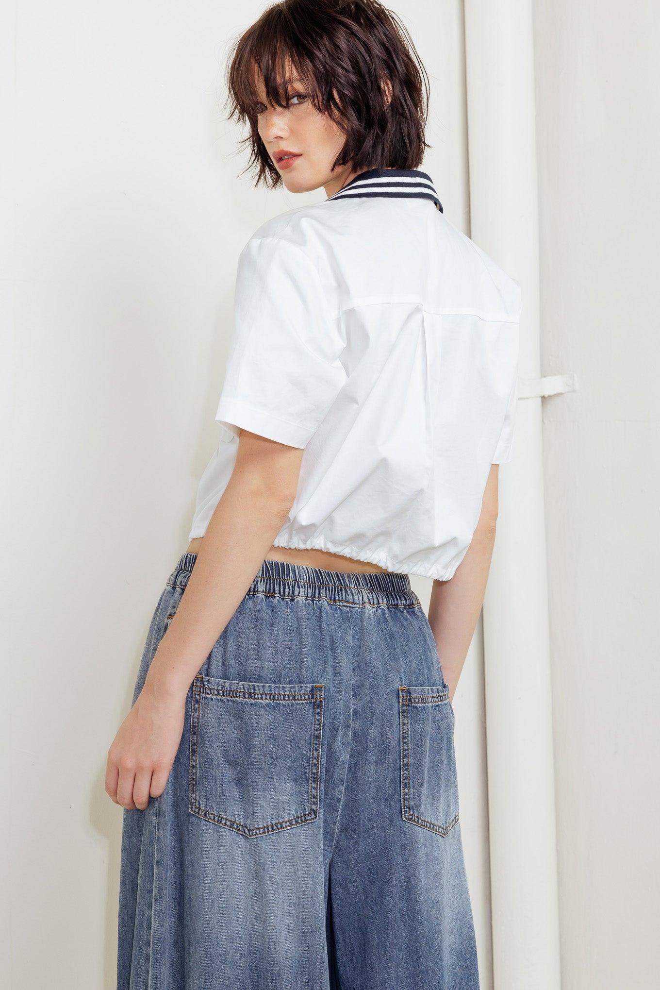 COASTAL COLLAR WOVEN CROP TOP - Flying Tomato - Flyclothing LLC