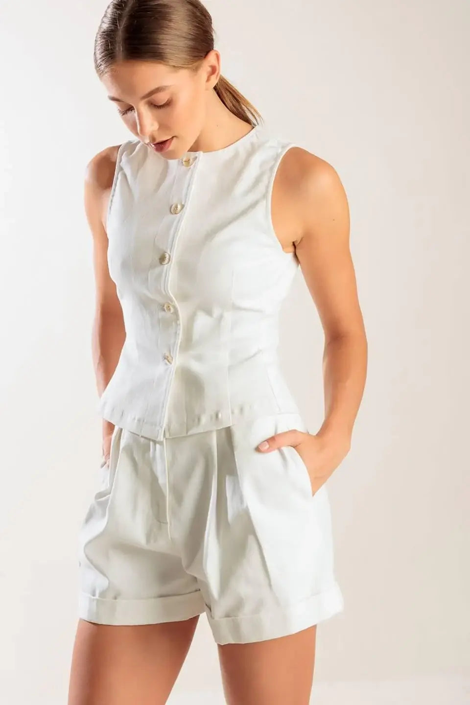LOVE LETTERS WHITE WOVEN VEST - Flying Tomato - Flyclothing LLC
