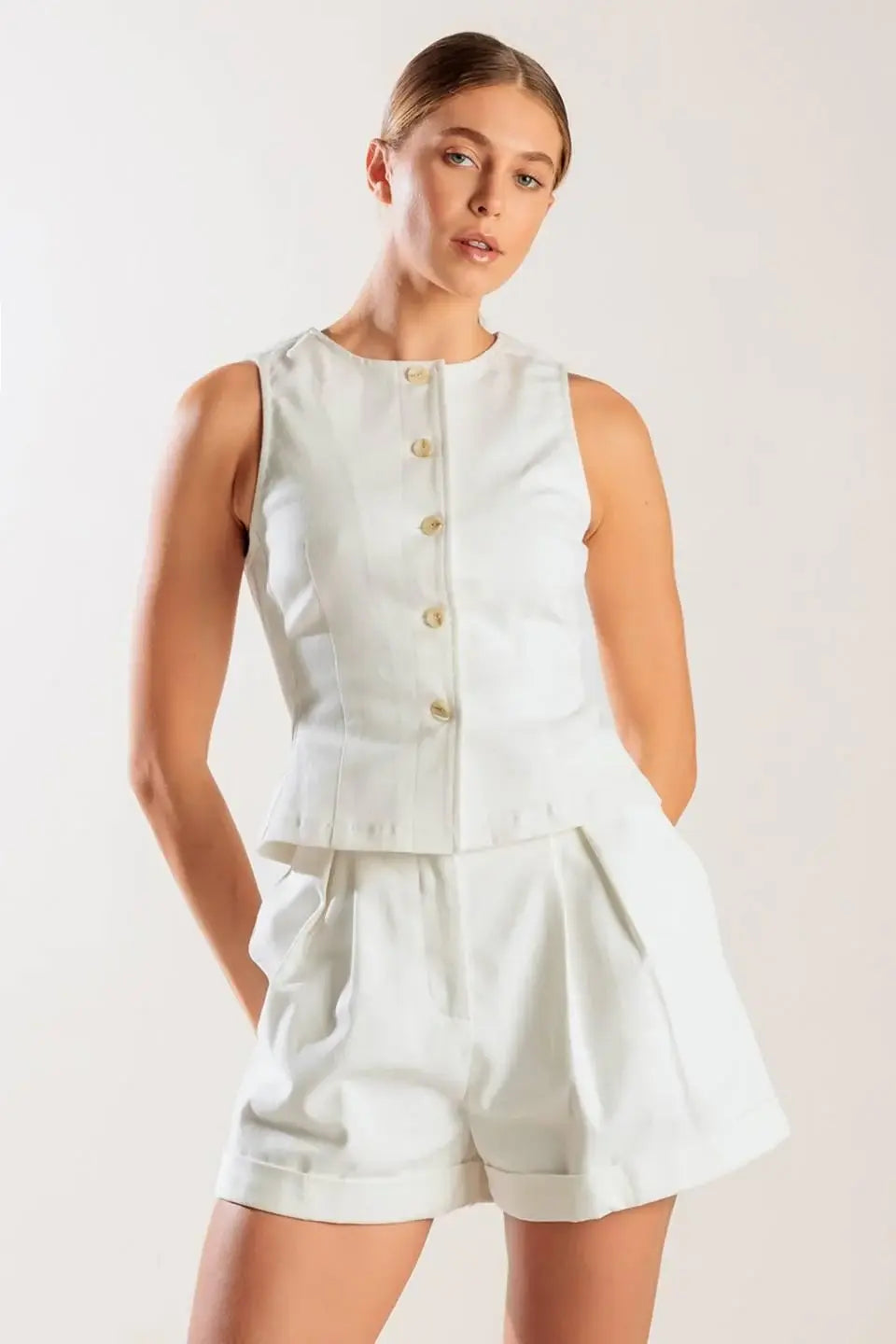LOVE LETTERS WHITE WOVEN VEST - Flying Tomato - Flyclothing LLC