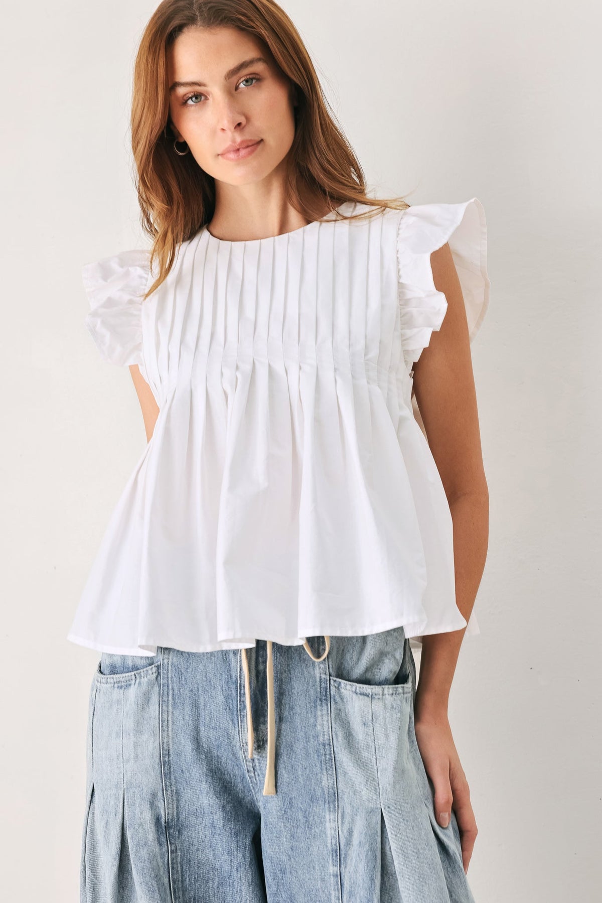 MEMORIES IN FOCUS WHITE WOVEN TOP - Flying Tomato - Flyclothing LLC