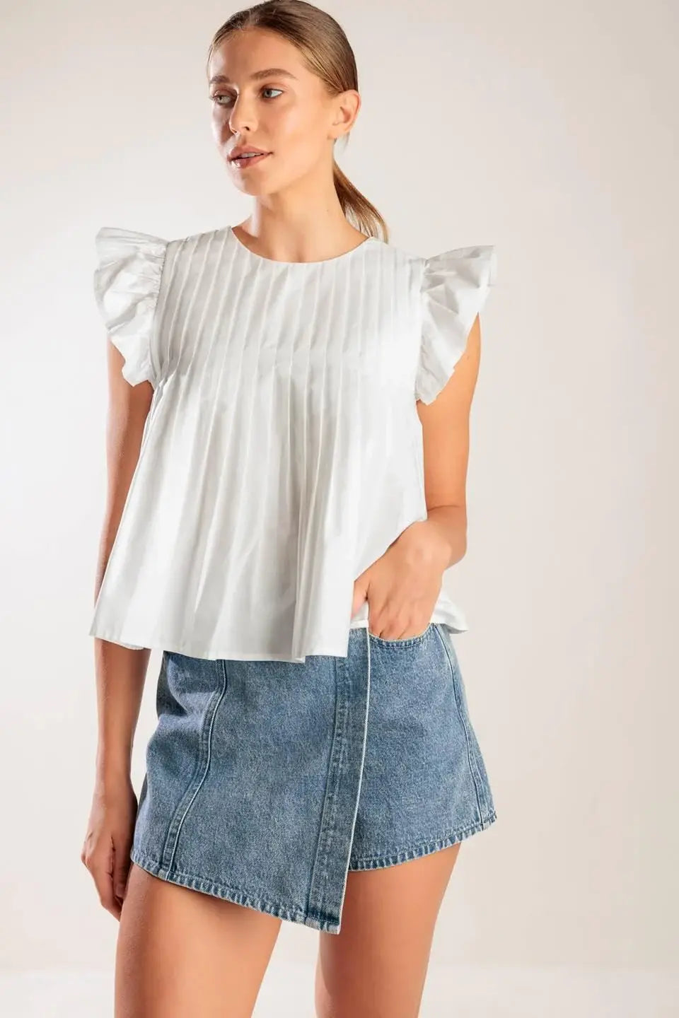 MEMORIES IN FOCUS WHITE WOVEN TOP - Flying Tomato - Flyclothing LLC