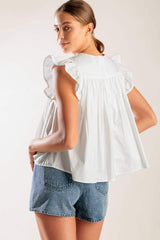 MEMORIES IN FOCUS WHITE WOVEN TOP - Flying Tomato - Flyclothing LLC