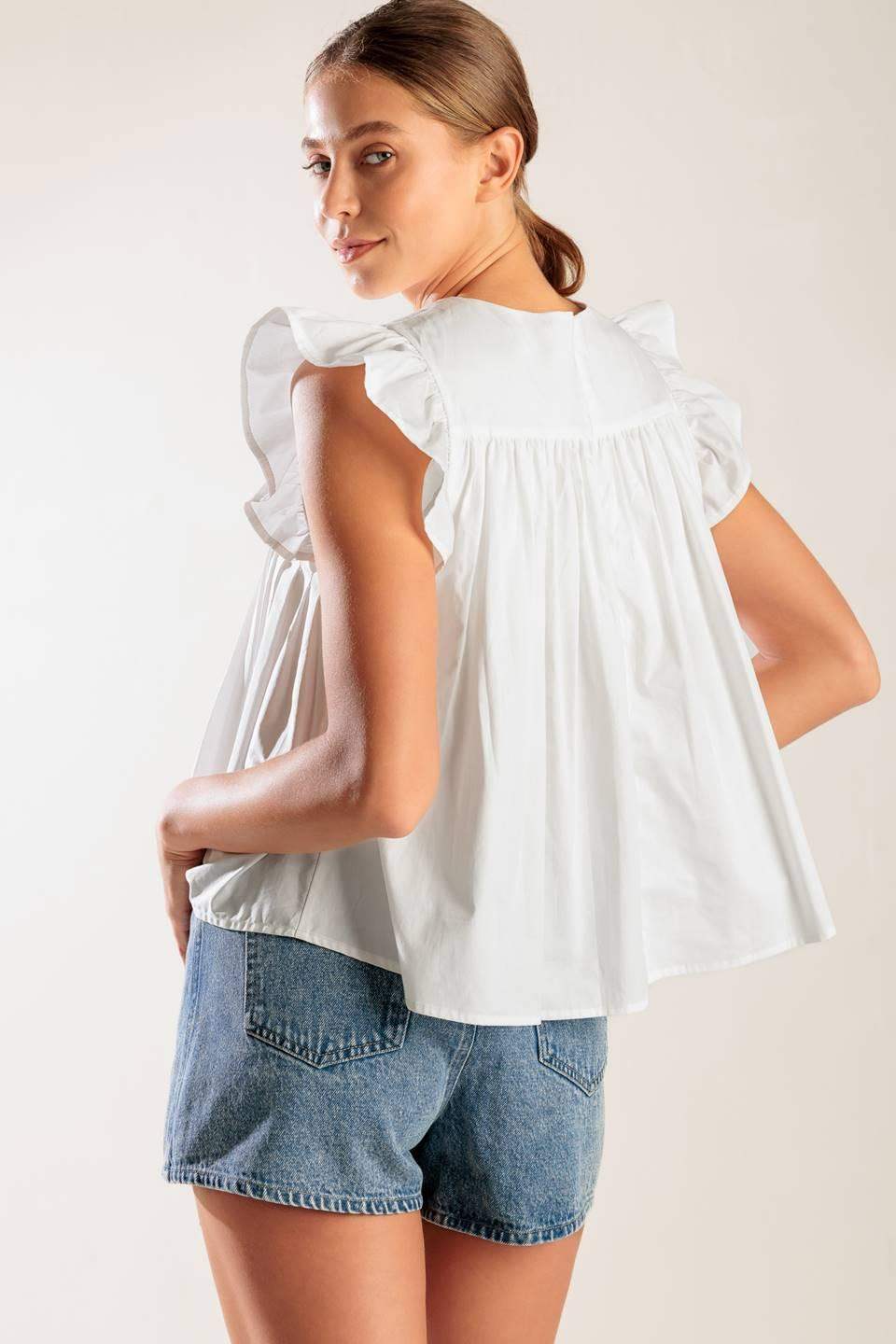MEMORIES IN FOCUS WHITE WOVEN TOP - Flying Tomato - Flyclothing LLC
