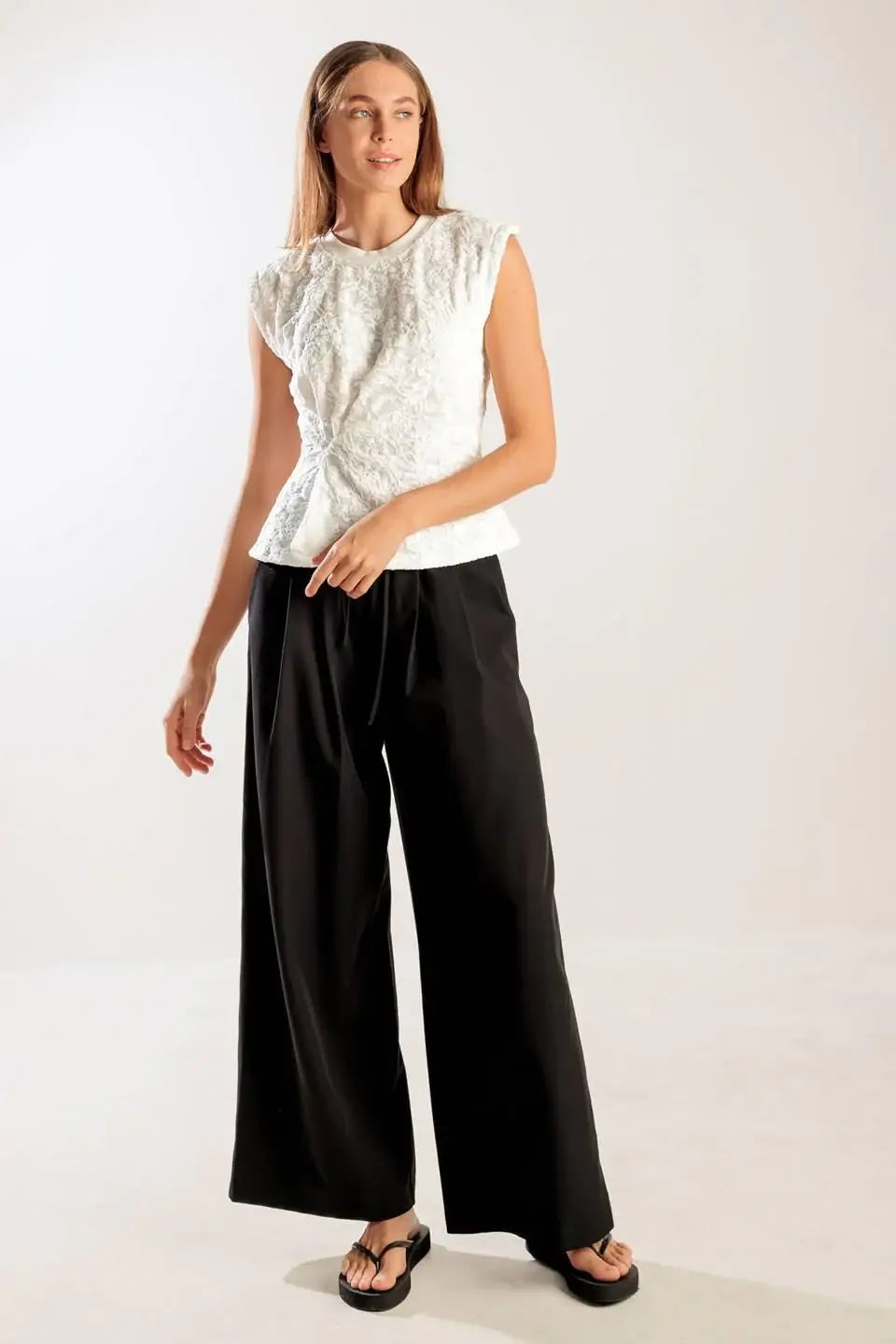 HIDDEN SMILES WHITE WOVEN LACE TOP - Flying Tomato - Flyclothing LLC