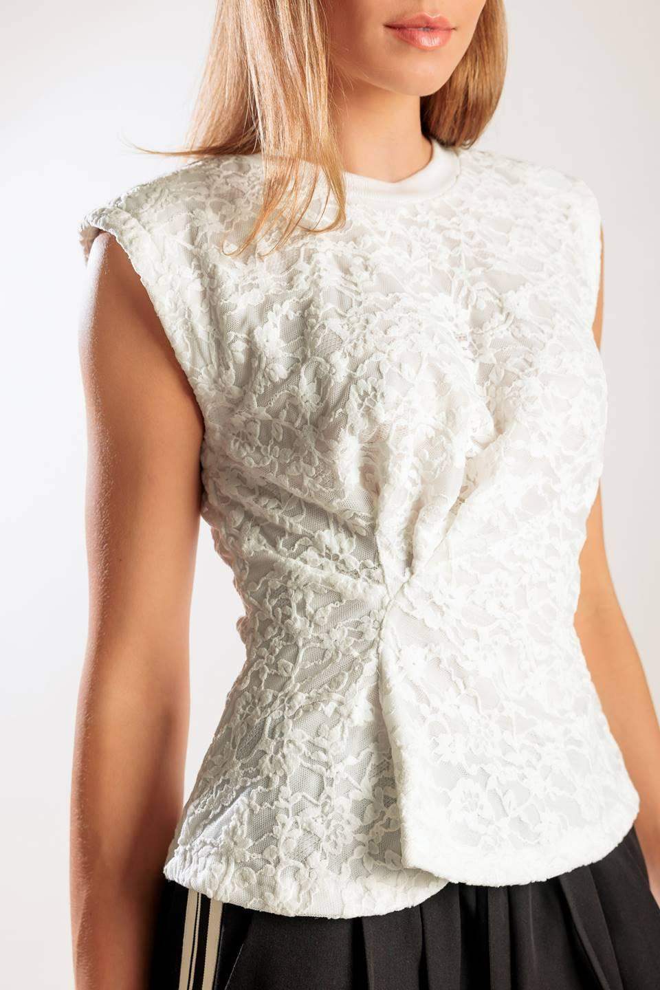 HIDDEN SMILES WHITE WOVEN LACE TOP - Flying Tomato - Flyclothing LLC
