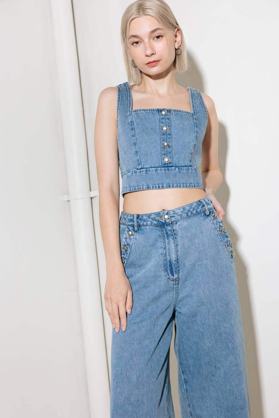 EVER SO SWEET LIGHT INDIGO DENIM TOP - Flying Tomato - Flyclothing LLC