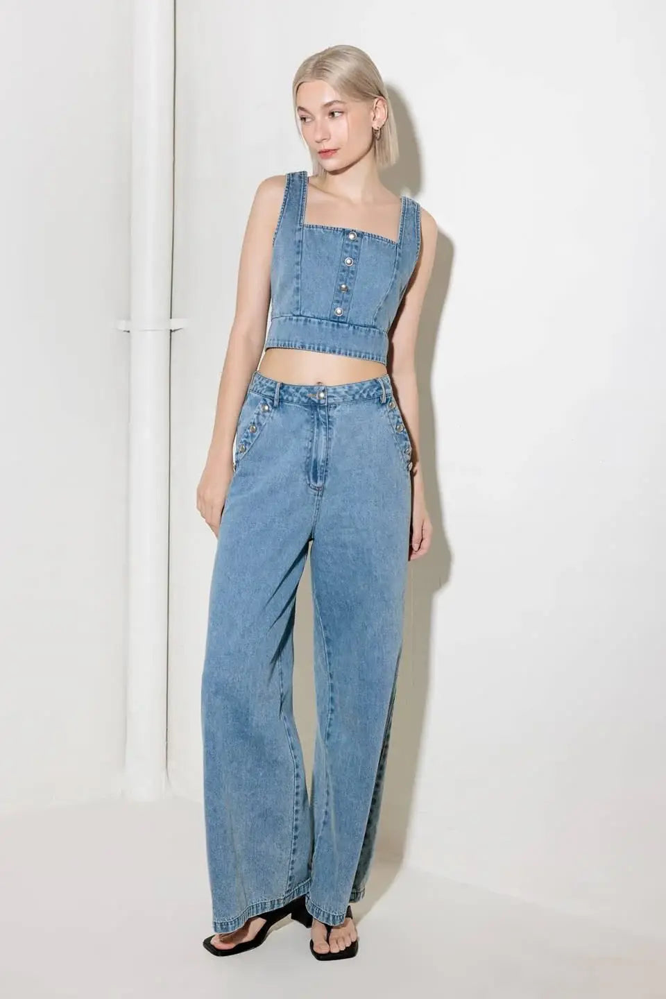 EVER SO SWEET LIGHT INDIGO DENIM TOP - Flying Tomato - Flyclothing LLC