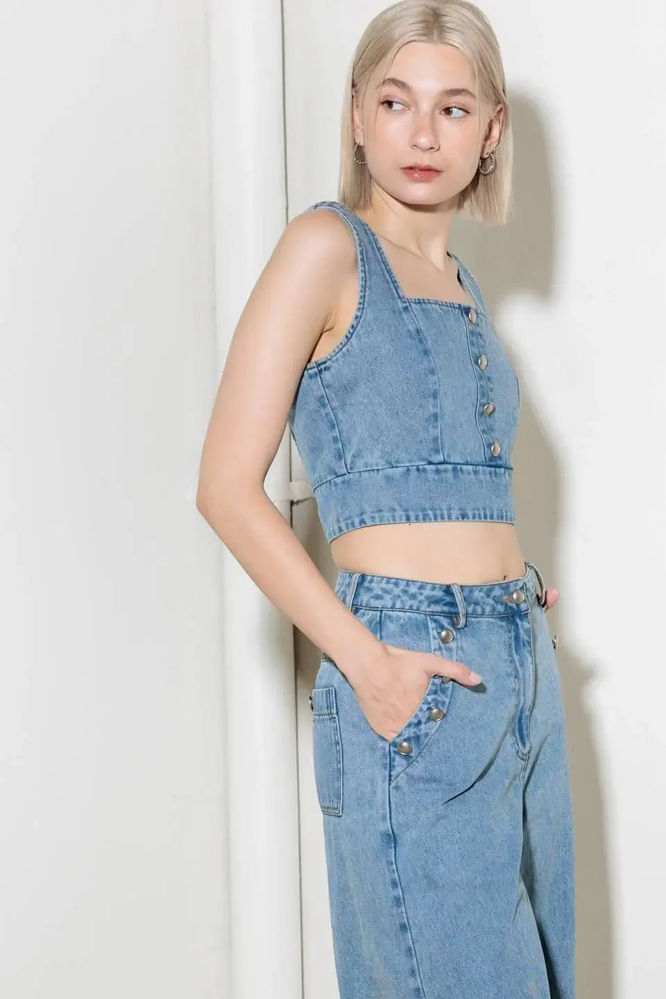 EVER SO SWEET LIGHT INDIGO DENIM TOP - Flying Tomato - Flyclothing LLC