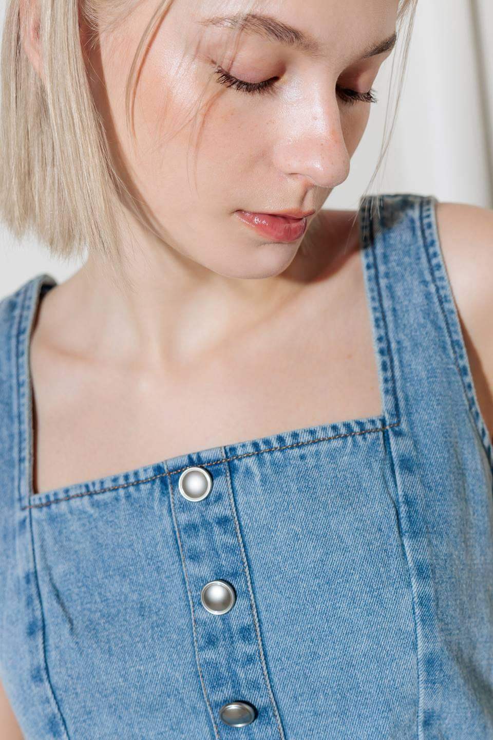 EVER SO SWEET LIGHT INDIGO DENIM TOP - Flying Tomato - Flyclothing LLC