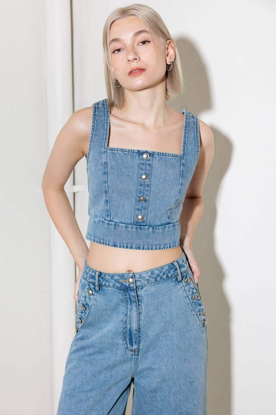 EVER SO SWEET LIGHT INDIGO DENIM TOP - Flying Tomato - Flyclothing LLC