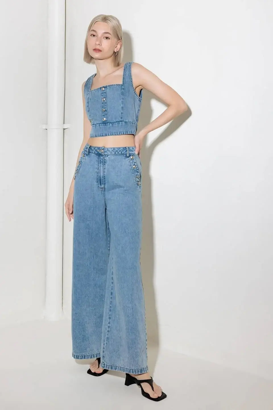 EVER SO SWEET LIGHT INDIGO DENIM TOP - Flying Tomato - Flyclothing LLC